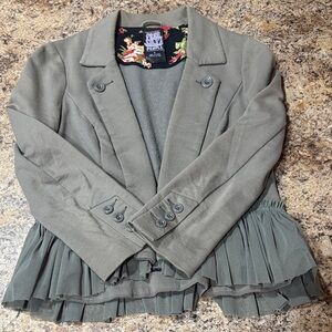Free People Olive Blazer with Pleated Hem